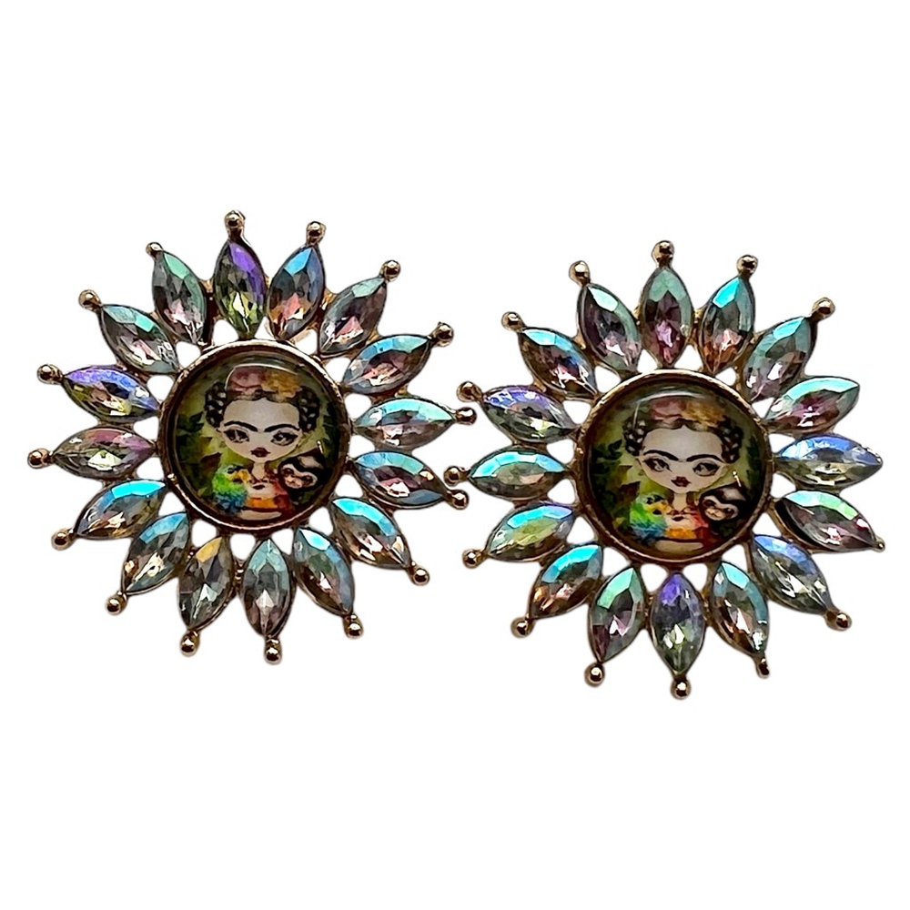 Frida Kahlo Iridescent Crystal Starburst Post Earrings, Artsy Boho Accessories - Picture 7 of 8